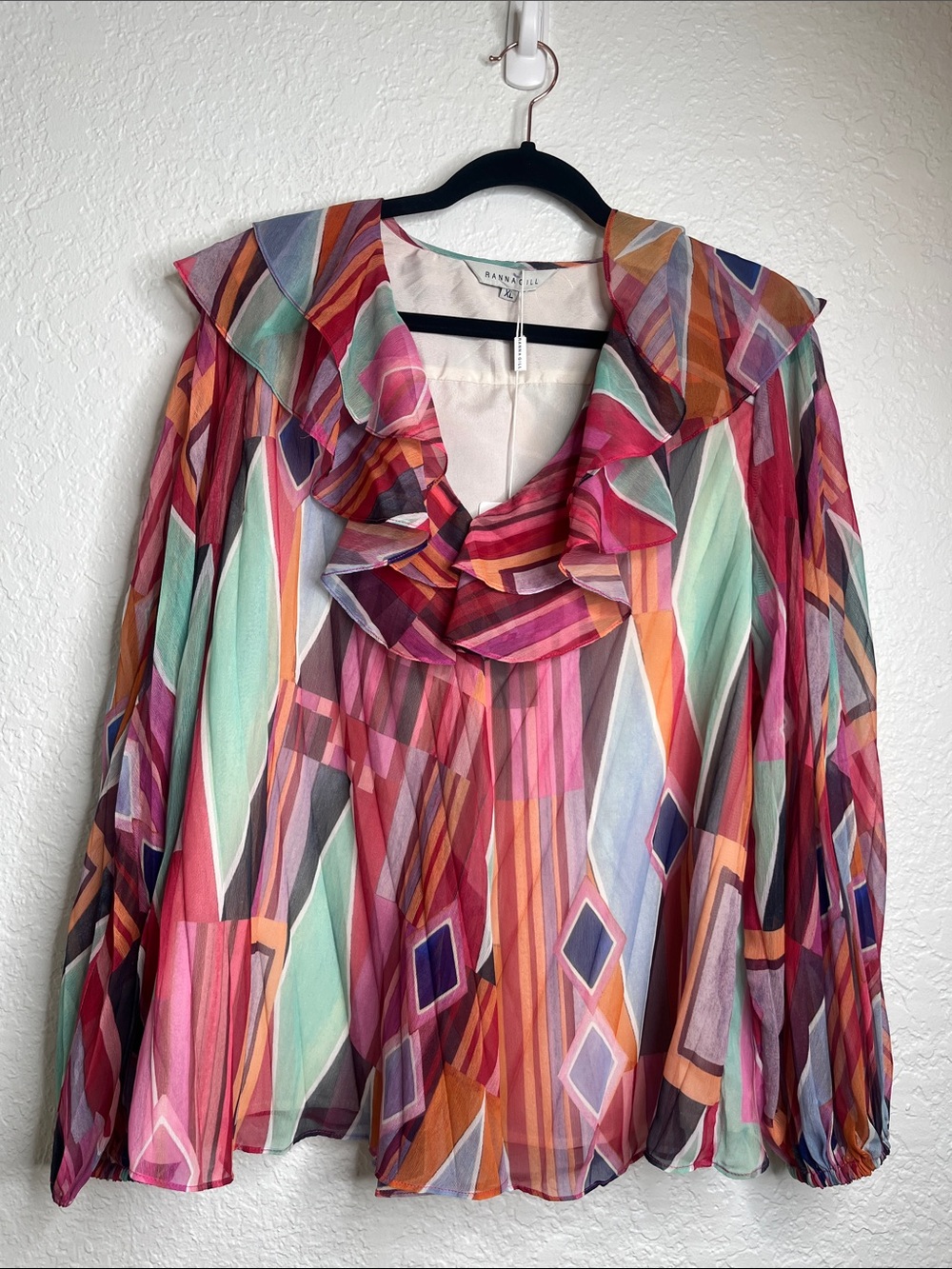NWT Ranna Gill Nova Ruffle Blouse Multicolor Sz XL